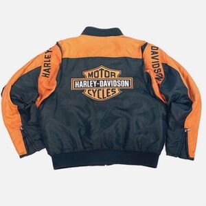 Vintage Harley-Davidson black & orange nylon bomber riding jacket